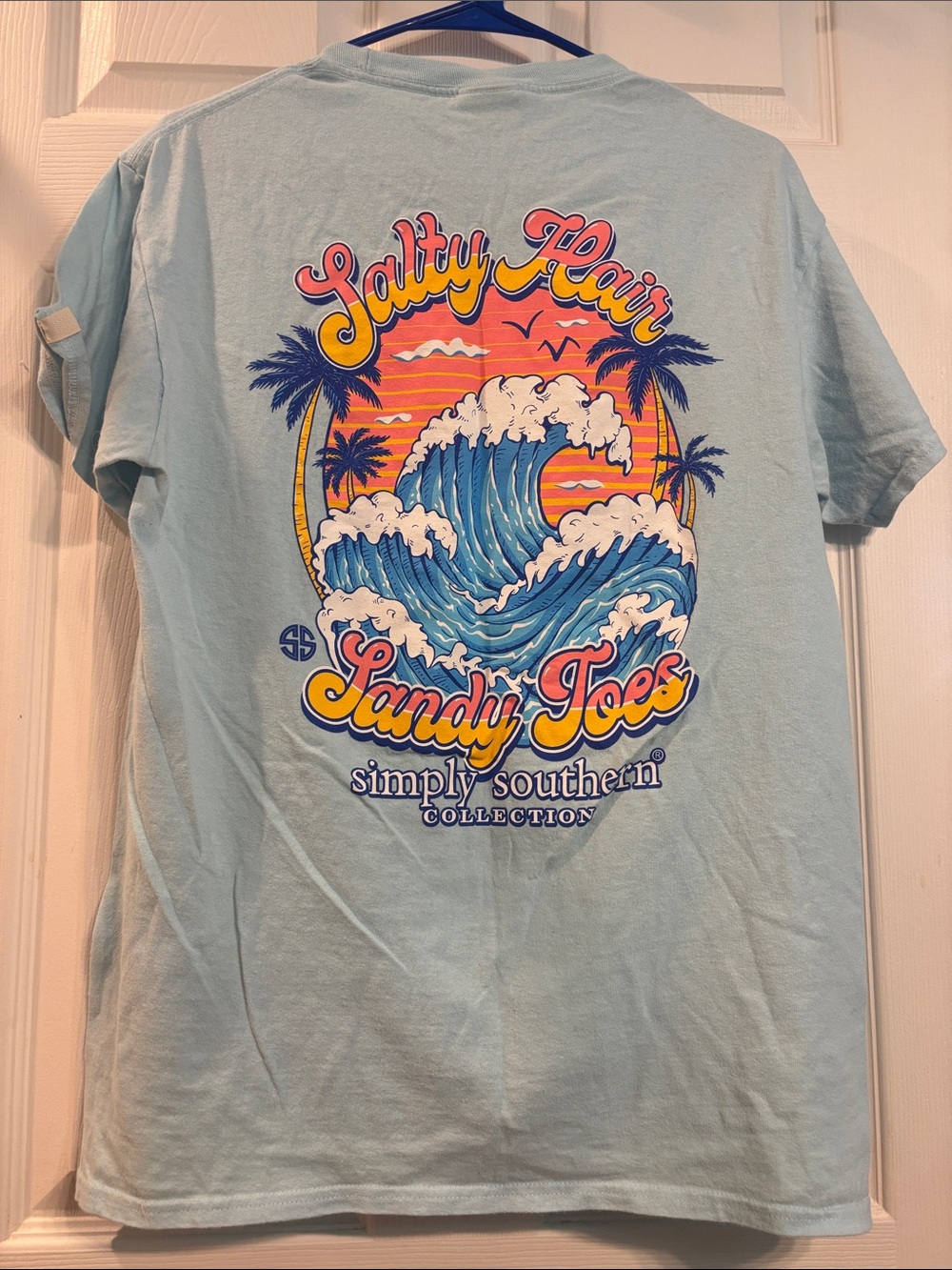 Simply Southern Women’s Light Blue 'Salty Hair Sandy Toes' Graphic Tee